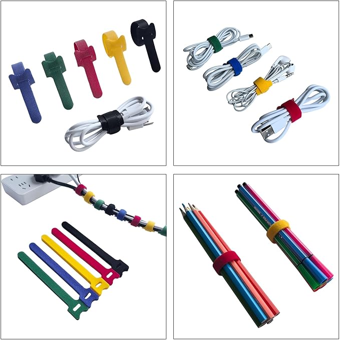 8 Inches Multi-Colour Reusable Cable Ties Cord Straps Multi-Purpose Wire Ties Cord Wrap Hook and Loop Organizer Cable Management,Adjustable Cord Ties for Organizing Home,Office,Data Centers,56 PCS