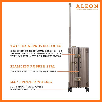 Aleon All Aluminum Lightweight Carry-On Luggage - Hardside Carry-On Suitcase, TSA Approved, Hard Shell Suitcase for Travel, Airline Approved 21 Inch Hard Spinner Wheels Luggage (Bronze)