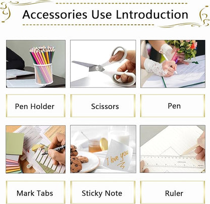 Office Supplies,Desk Accessories, Stapler and Tape Dispenser Set for Women with Stapler, Tape Dispenser, Staple Remover, Staples, Clips, Scissor and Tabs,Gift for Students, Coworkers