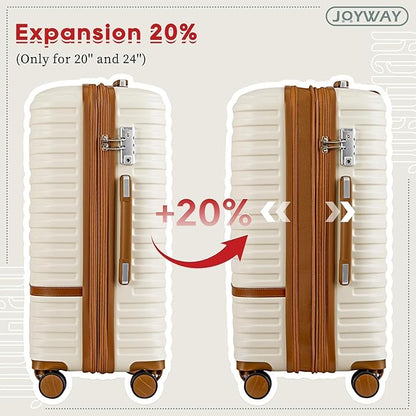 Joyway Expandable Luggage Sets 5 Piece, Lightweight Hard Shell Travel Suitcase Set with Spinner Wheels and TSA Lock, White