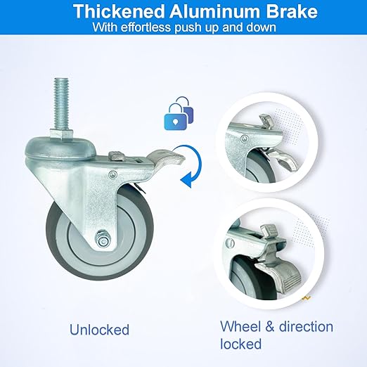 4 inch Swivel Caster Wheels Heavy Duty, 1/2" x13-1-1/2 Threaded Stem Casters Set of 4, TPR Rubber Wheels for Hospital, Lab, Furnitures,Restaurant