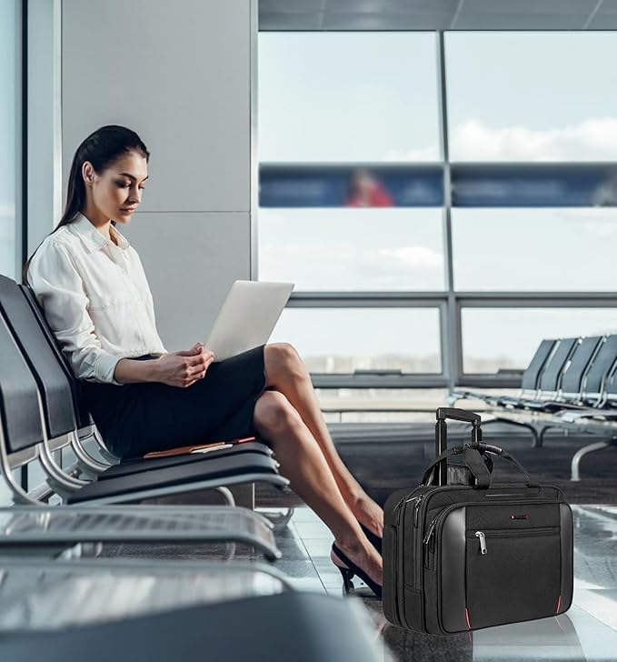EMPSIGN Rolling Briefcase Laptop Bag,17.3" Computer bag with wheels, Water Repellent Travel Roller Underseat Bag with RFID Blocking Pocket,Rolling Work Bags for women/men -Black