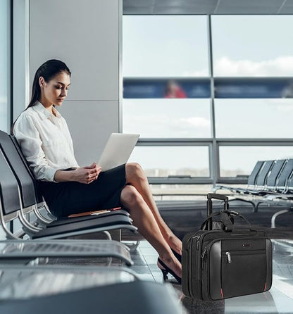 EMPSIGN Rolling Briefcase Laptop Bag,17.3" Computer bag with wheels, Water Repellent Travel Roller Underseat Bag with RFID Blocking Pocket,Rolling Work Bags for women/men -Black