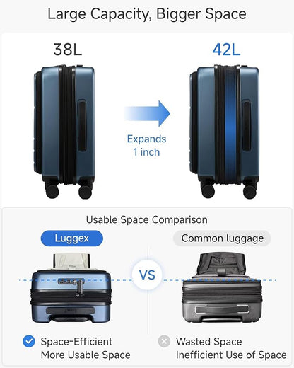 Carry On Luggage 22x14x9 Airline Approved, FLO5 Expandable Polycarbonate Suitcase with Front Pocket (FX-Core, Brown-Black, 20 Inch)