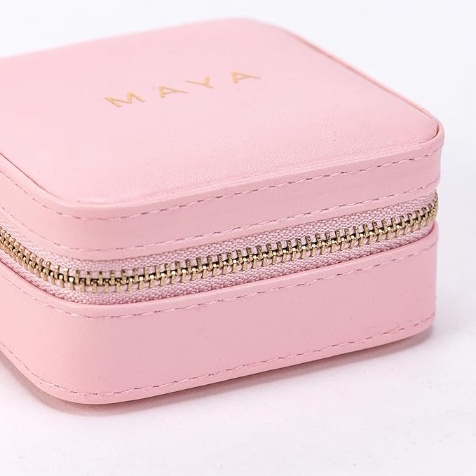 Angelina's Palace Personalized Jewelry Case with Name Engraved,Custom Leather Travel Jewelry Organizer Box for Rings,Earrings,Necklaces,Birthday Bridesmaid Gift For Women