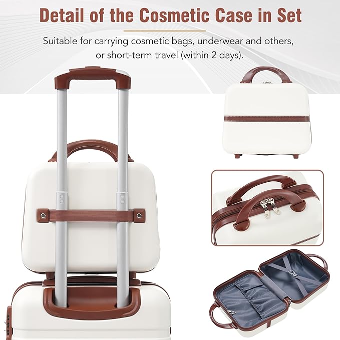 Merax Luggage Set 3 Piece Suitcase Set with 1 Cosmetic Case Expandable Spinner Wheels Vintage Luggage Sets(White,20"+24"+28")
