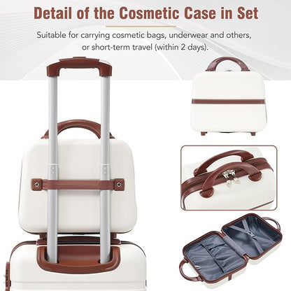 Merax Luggage Set 3 Piece Suitcase Set with 1 Cosmetic Case Expandable Spinner Wheels Vintage Luggage Sets(White,20"+24"+28")
