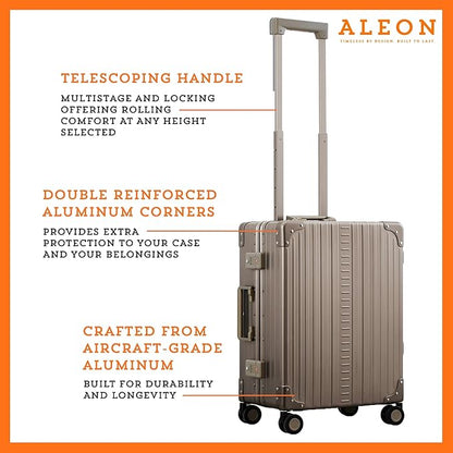 Aleon All Aluminum Lightweight Carry-On Luggage - Hardside Carry-On Suitcase, TSA Approved, Hard Shell Suitcase for Travel, Airline Approved 21 Inch Hard Spinner Wheels Luggage (Bronze)