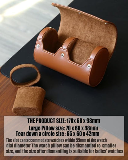 Watch Roll Travel Case for Men and Women with Suede Lining Portable 2 Slot Watch Display Storage and Organizer to Holder Large Watch(2 Slot Light Brown)