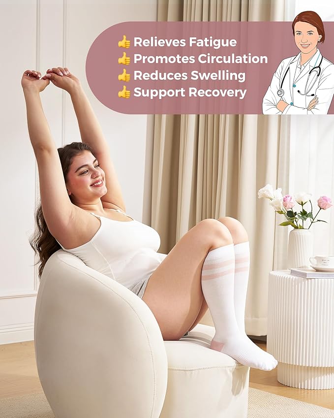 Momcozy Compression Socks for Women Wide Calf, 15-20mmHg Knee High Support Socks for Pregnancy, Nurses, Travel, Flying