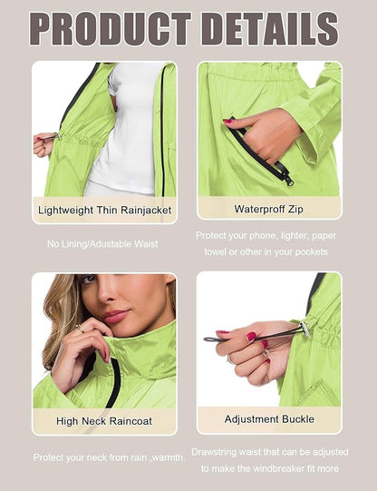Avoogue Women's Long Raincoat with Hood Outdoor Lightweight Windbreaker Rain Jacket Waterproof