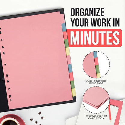 [25 Pack] Binder Dividers with Tabs A4 10 Part - DIviders for 3 Ring Binder, Perfect for Organizing Pages in 3 Ring Binder Dividers with tabs, Each Set Includes Tab Dividers - The Paper Shop (25)
