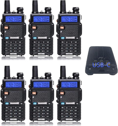 Baofeng UV-5R Dual Band Two Way Radio with 1800mAh USB-C Charge Pack of 6 for Hiking Camping Hunting Skiing Trip(Black)