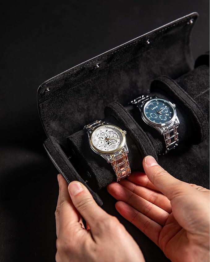 MR.OKAY 2 Watch Travel Case- Classic Leather Watch Case With Superb Texture.Portable Watch Roll Or Organizer For Storage And Display. Best Travel Gift for Men,All Handcrafted By Artisans.