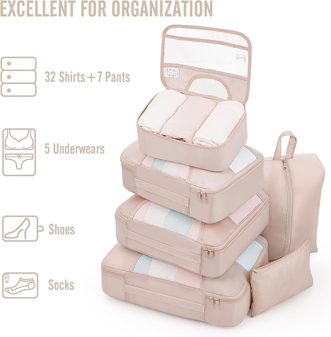 Veken 8 Set Packing Cubes, Gifts for Women Mom Her, Christmas Personalized Cruise Ship Travel Essentials Accessories for Beach Vacation, Suitcase Organizer Bags for Luggage with Hanging Toiletry Bag