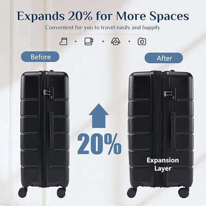 OLIXIS 21 Inch Carry-On Luggage, Hardside Suitcase with Spinner Wheels, Lightweight ABS Hard Shell Travel Luggage, TSA Approved Lock, Expandable Small Suitcase for Business & Travel–Black