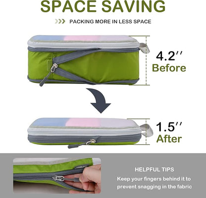 Cipway Mesh Compression Packing Cubes, Ultralight See Through Luggage Organizer Bags, Travel Essentials for Carry on Suitcase（3 Pcs,Green）