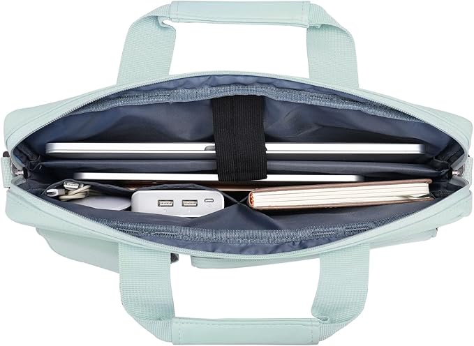 MOSISO Laptop Shoulder Bag 13.3 inch, 13-14 inch Computer Bag Compatible with MacBook Air/Pro 13 / Pro 14, HP Dell ASUS Lenovo with 2 Raised&1 Flapover&1 Horizontal Pocket&Handle&Belt, Mint Green