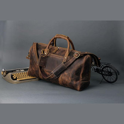 Leather Travel Duffle Bags for Men and Women cabin friendly Weekend Bag Sports Gym airplane carry on overnight duffel