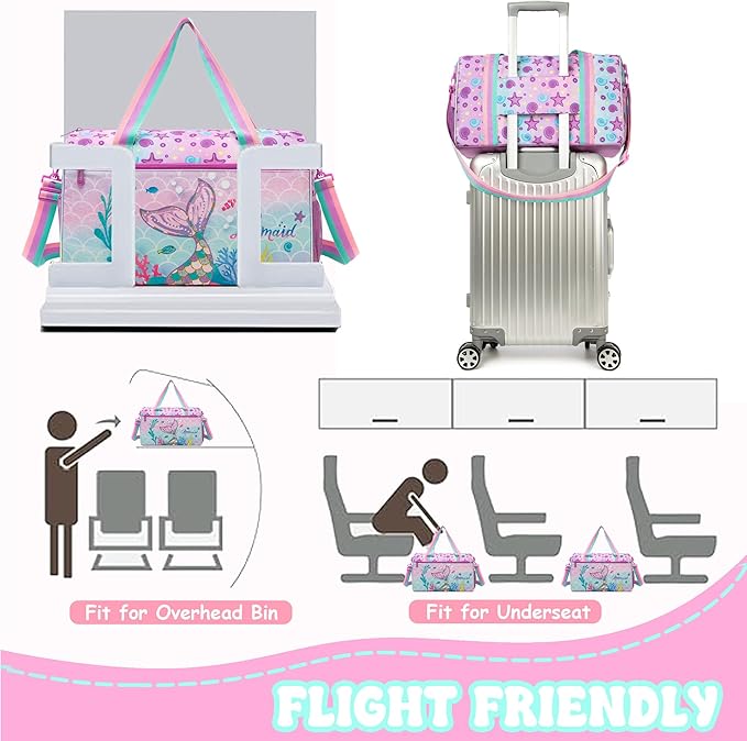 Kids Luggage Set with Wheels Girls Cute Mermaid Travel Softside Suitcases 16" Carry on Suitcase with Duffle Bag Girls Luggage Sets Airline Approved