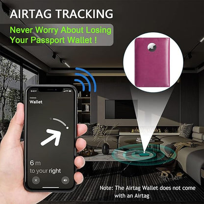 Airtag Passport Holder Cover Wallet Travel Essentials RFID Blocking Leather Card Case International Must Haves Travel Accessories for Women Men(119#Purple)