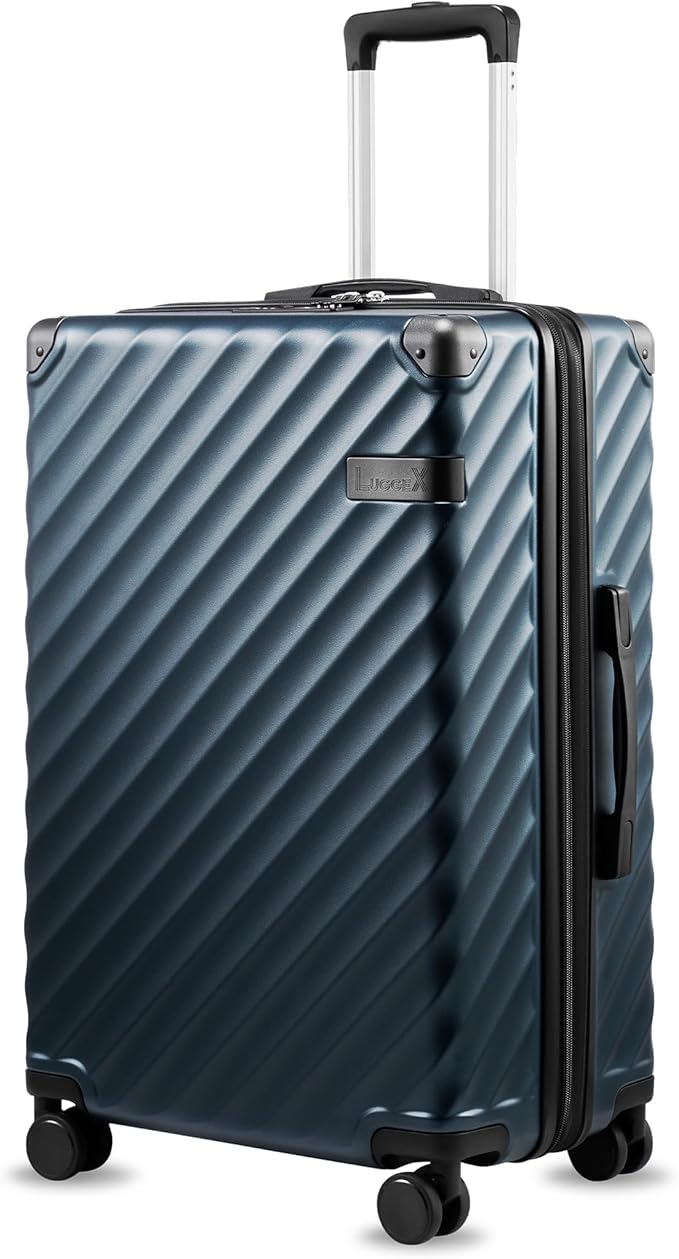 24 Inch Luggage with Spinner Wheels, KVC Expandable Hardside Medium Checked Suitcase (EX-Core, Navy, 24 Inch, 70L-76L)