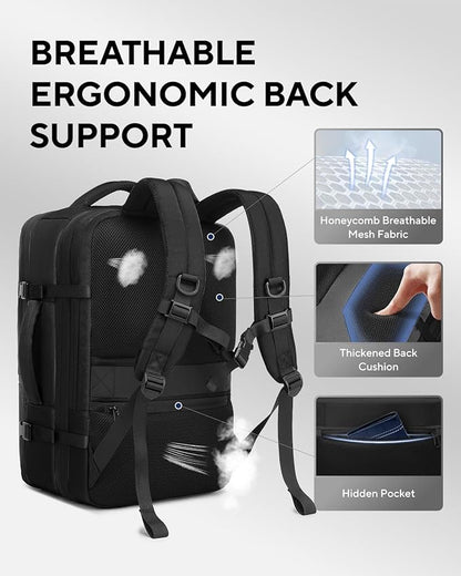 Dinictis Vacuum Seal Backpack 60L with Pump, Expandable Backpack with Vacuum Compression fits 17 inch Laptop, Water Resistant Carry On Suitcase Luggage suit for Short Trip and Business-Black