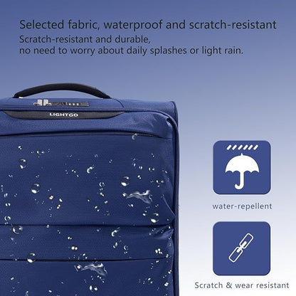 LIGHTGO Lightweight Softside Luggage,20inch Carry on, Water-Resistant, TSA Approved Lock, Spinner Wheel, Navy Blue, 20inch