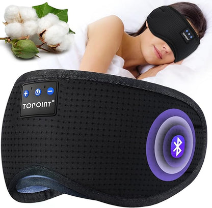 TOPOINT Sleep Mask Headphones Bluetooth Wireless 5.4, Breathable Cotton Eye Mask for Sleeping Side Sleepers Travel Music Headsets with Microphone Handsfree Men Women