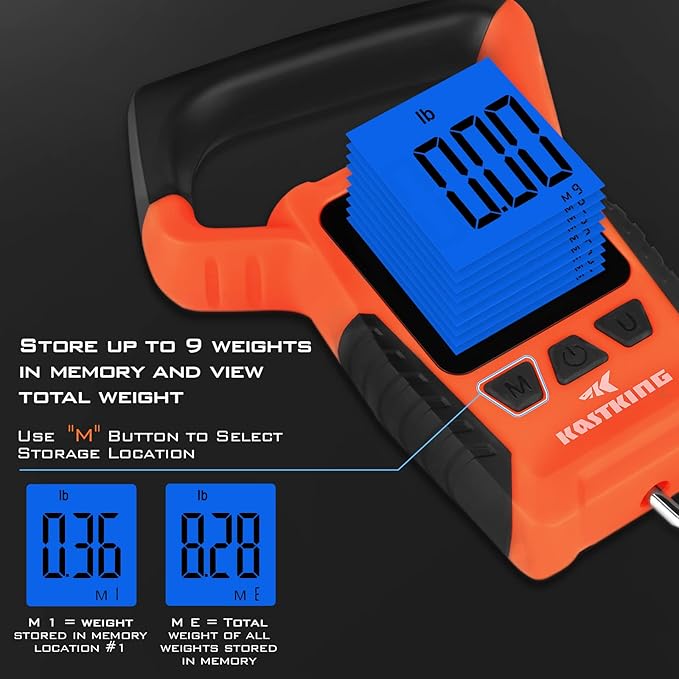 KastKing Fish Scale, WideView Floating Waterproof Digital Scale, 2.5” Large LCD Display, 110lb Capacity, Multi-Mode Pound/Ounces & Kilograms, Stores up to 9 Weights, Fishing Gifts for Men