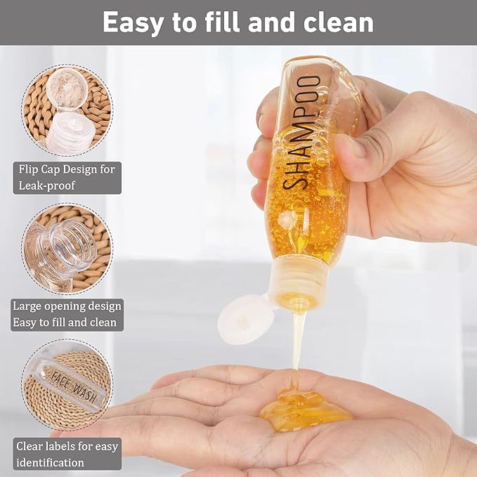 Travel Bottles for Toiletries 6 PCS 3.4oz/100ml Travel Size Containers Plastic Lotion Bottle TSA Approved Leak Proof Squeeze Bottles with Flip Cap for Toiletries, Shampoo & Lotion (Clear)