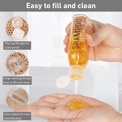 Travel Bottles for Toiletries 6 PCS 3.4oz/100ml Travel Size Containers Plastic Lotion Bottle TSA Approved Leak Proof Squeeze Bottles with Flip Cap for Toiletries, Shampoo & Lotion (Clear)