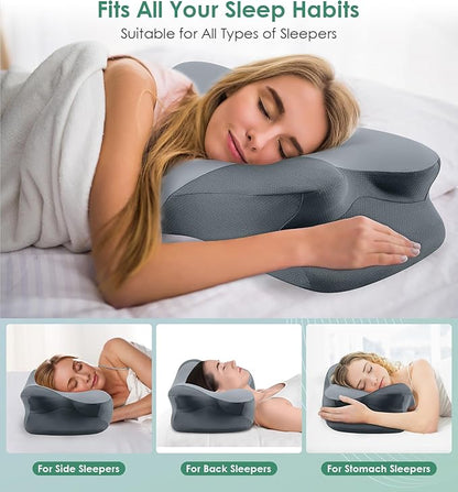 DONAMA Cervical Pillow for Sleeping, Contour Memory Foam Pillow for Neck and Shoulder Support, Ergonomic Neck Pillow for Side Back Stomach Sleepers, Bed Pillows with Cooling Pillowcase