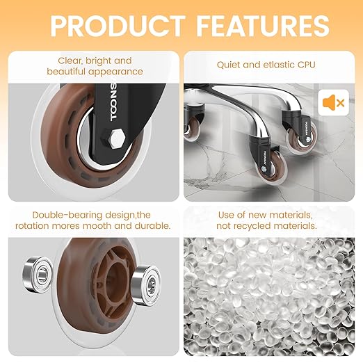 Upgraded,3 Inch Office Desk Chair Wheels Replacement, Computer Gaming Casters for Carpet, Stem 7/16-7/8 Set of 5 for Furniture Hardwood Hard Floors Chair Castors Tile Smooth Safe Quiet Rolling 1100 LB