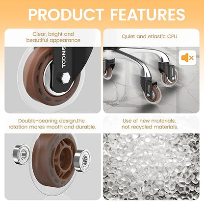 Upgraded,3 Inch Office Desk Chair Wheels Replacement, Computer Gaming Casters for Carpet, Stem 7/16-7/8 Set of 5 for Furniture Hardwood Hard Floors Chair Castors Tile Smooth Safe Quiet Rolling 1100 LB