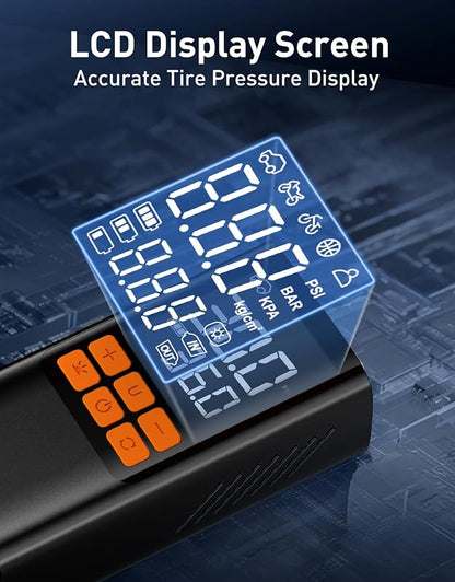 Tire Inflator Portable Air Compressor, Electric Air Pump with Digital Tire Pressure Gauge, Dual Digital LCD, Triple Cooling System, Cordless Tire Inflator for Bike, Tire and Car
