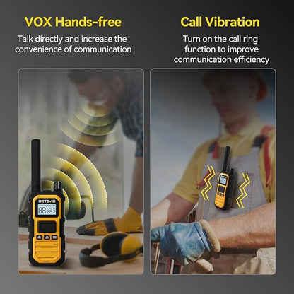 Retevis RB48 Plus IP67 Waterproof Heavy Duty Long Range Walkie Talkies, GMRS Radio, Construction Jobsite Two Way Radio, NOAA, Shock Resistant, Dual PTT, Vibration Reminder(4 Pack)