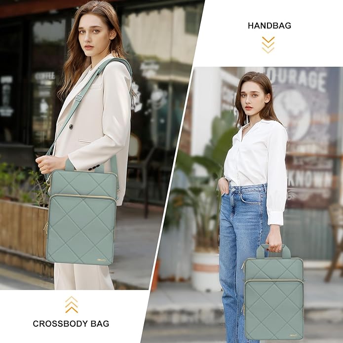 MOSISO Vertical Laptop Shoulder Bag,Computer Bag,Rhombus Quilted Messenger Bag with Front Pocket&Handle&Belt
