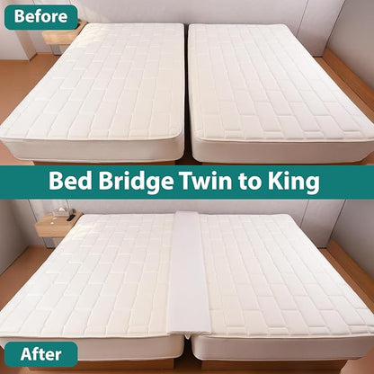 12" Extra Wide Split King Gap Filler for Adjustable Bed, Bed Bridge Twin to King Converter with Washable Cover, Close The Gap (0-3"),White