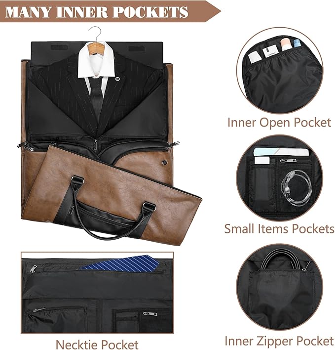 Garment Duffle Bags for Travel with Shoe Compartment 2 in 1 Convertible Carry on Garment Bag for Men Business Foldable Suit Bag for Hanging Clothes, Brown