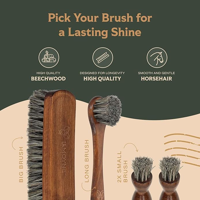 LEMOYNE Leather Shoe Polish Kit – Complete Boot & Shoe Shine Kit for Men – Leather Shoe Care Set & Travel Shoe Cleaning Kit