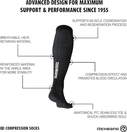 Rehband Compression Socks for Men & Women, 1 Pair Compression Socks Sports, 15-20 mmHg for Endurance Sports, Promotes Blood Circulation and Reduce Cramps