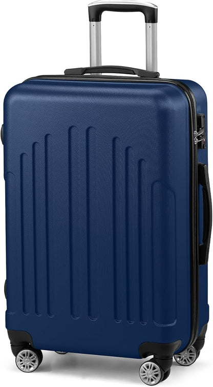 Karl home 24in Checked Luggage with TSA Lock, ABS Hardshell Check-in Suitcase with Spinner Wheels, Durable Medium Suitcase Rolling Luggage for Business Travel, Navy Blue