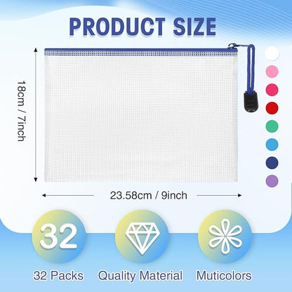 Jetec 32 Pcs Mesh Zipper Bags Toy Storage Bikini Organizer Bag Bolsas Para Guardar Trajes De Bano Waterproof Zipper Reusable Pouch Puzzle Multipurpose for Storage Office(Classic Color,9 x 7 Inch)