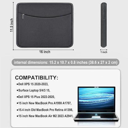 Laptop Case 15.6 inch, Shockproof Protective Laptop Cover Carrying Computer Bag with Accessory Pocket Portable Computer Sleeve Compatible with HP, Dell, Lenovo, Asus, Grey