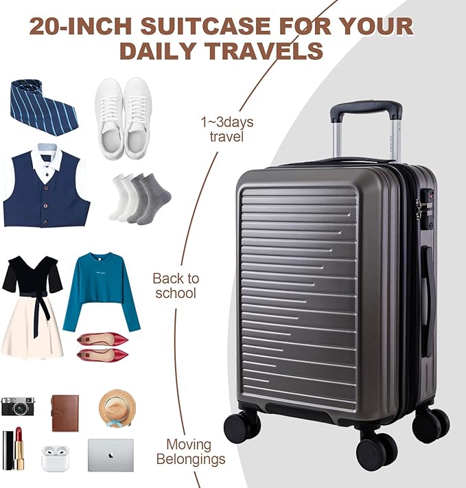 OUZZO Luggage Sets 3 Piece Expandable Suitcase Sets with Double Spinner Wheels Hardshell Lightweight PC Checked Luggage set TSA Lock for Family Trips, Business,Vacation