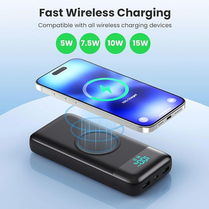 Wireless Portable Charger 40,800mAh with 3 Built-in Cables,15W Wireless Charging 25W PD QC4.0 Fast Charging USB-C Power Bank,7 Outputs Travel Essentials Battery Pack for iPhone 17/16/15/14,Android etc