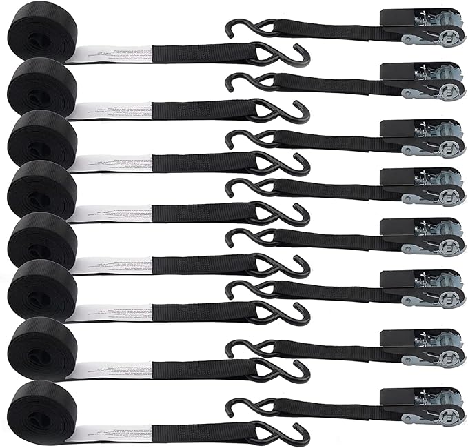 XSTRAP STANDARD Ratchet Straps, 900 LB Break Strength, 8-Pack 10FT Ratchet Tie Down Straps Set for Motorcycle Straps Tie Downs, Appliances, Lawn Equipment, Logistic Cargo Straps for Trucks (Black)
