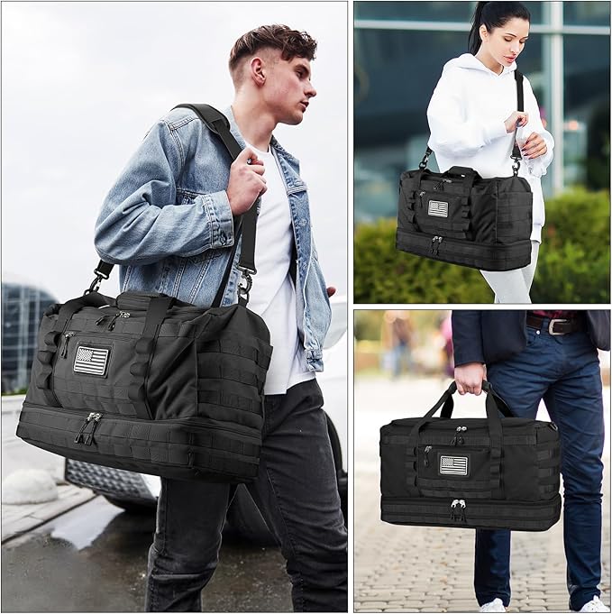 ETRONIK Gym Bag for Men Women, Carry on Luggage 22x14x9 Airline Approved, Tactical Travel Duffle Bag with Toiletry Bag and Shoe Compartment, Weekender Overnight with Wet Pocket for Workout, Black