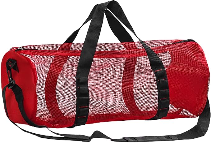 Mesh Gym Bag -Mesh Duffle Bags, Multifunctional Cylindrical Bag With Adjustable Strap, Portable Snorkeling Equipment Carry | Large Capacity Gym Bags, Snorkel Gear With Inside Hook For Travel